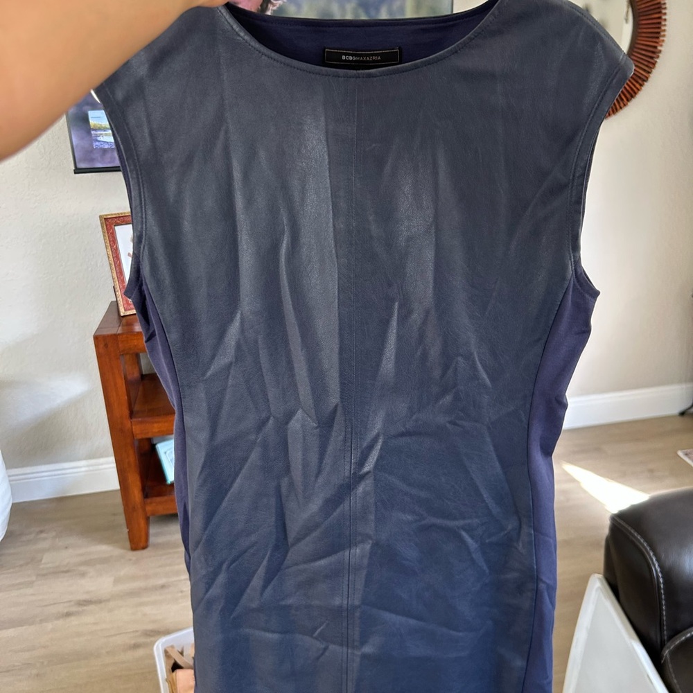 BCBGMAXAZRIA Blue Sleeveless leather Dress
